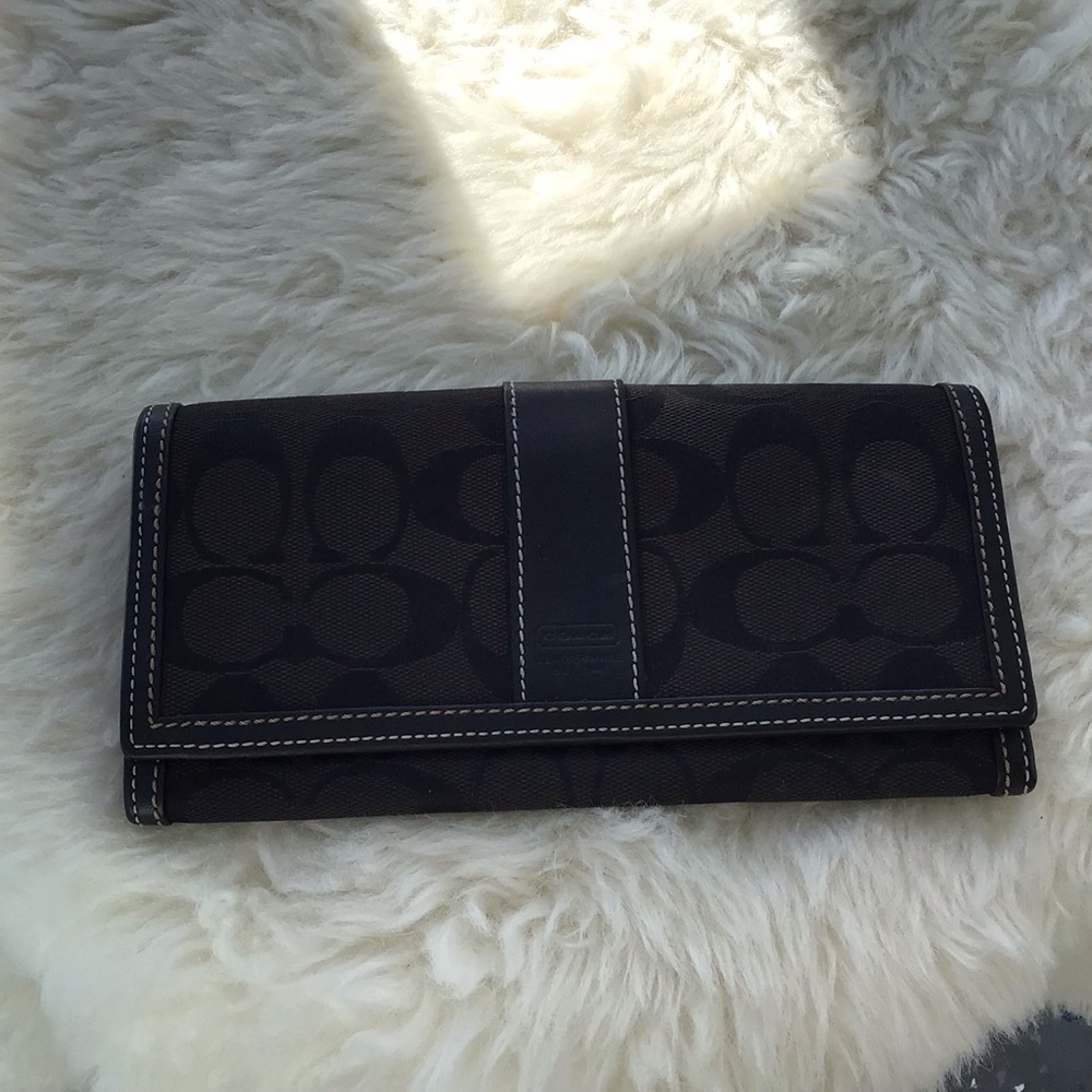 Coach Monogrammed Canvas Coated and Leather Long Wallet Clutch/Organizer Black - Picture 12 of 14